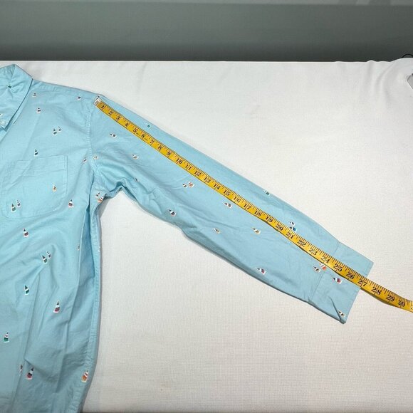 J CREW Mens Slim Flex Oxford Button Down Shirt Sz XXL Sailboats Blue Nautical - Picture 7 of 15